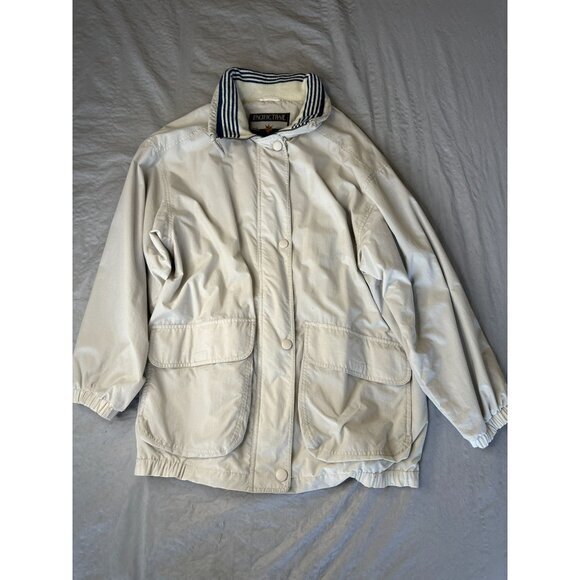 Pacific Trail Womens Tan Jacket Large full zipper buttons hooded polyester nylon - Picture 1 of 9